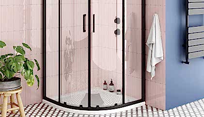 Flat Tekneli Siyah Profil Oval Köşe Duşakabin